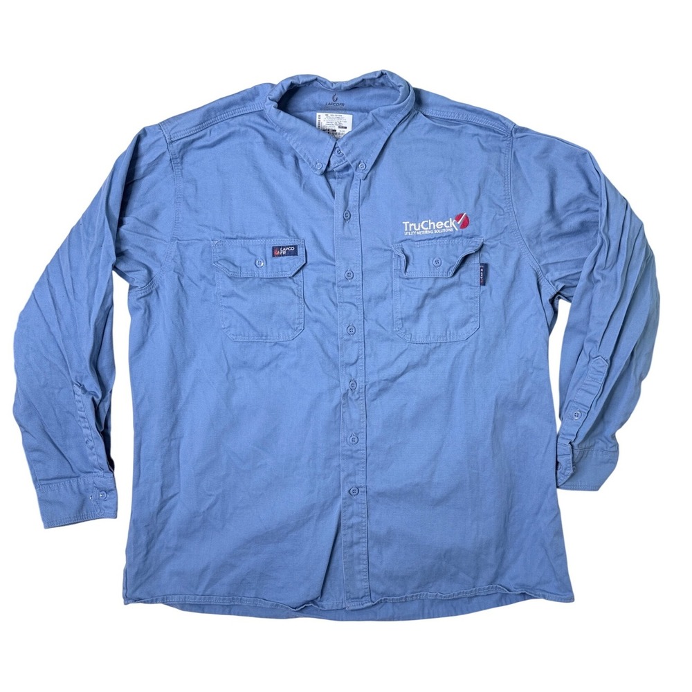 Lapco FR Mens 2XL Blue Flame Resistant Work Shirt TruCheck CAT 2 NFPA 2112‎ IMB7